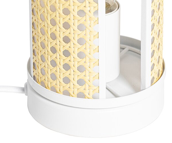Orientalna lampa stołowa biała z rattanu 12 cm - Akira