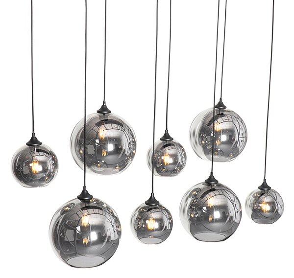 Lampa wisząca art deco czarna z przydymionym szkłem 8-świateł - Sandra