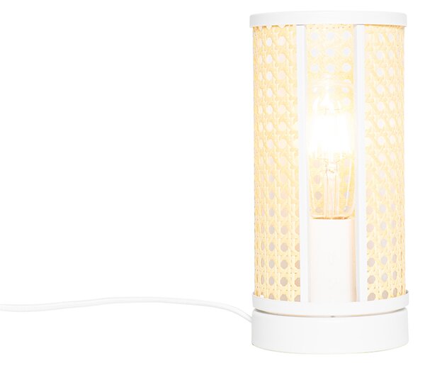 Orientalna lampa stołowa biała z rattanu 12 cm - Akira
