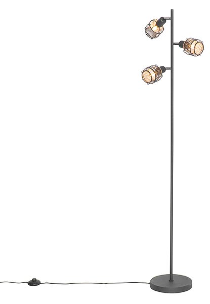 Designerska lampa podłogowa czarna ze złotem 3-światła - Noud