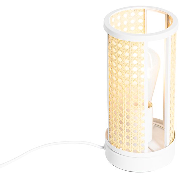 Orientalna lampa stołowa biała z rattanu 12 cm - Akira
