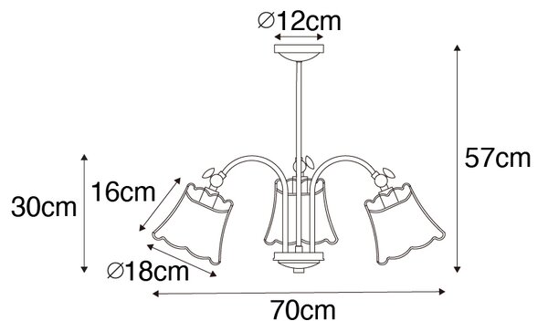 Klasyczna lampa sufitowa czarna z złotym kloszem 3-światłowa - Nona