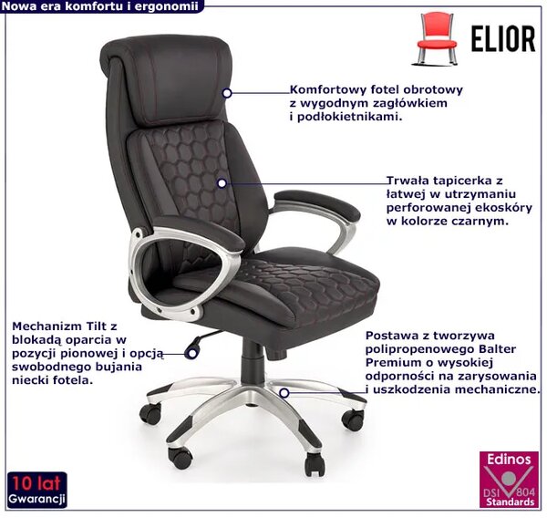 Czarny fotel obrotowy tapicerowany perforowaną ekoskórą Z5-F08