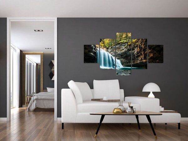 Obraz leśnego wodospadu (125x70 cm)