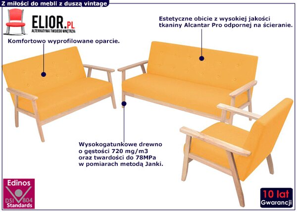 Żółty trzyczęściowy zestaw wypoczynkowy w stylu vintage P9-B86
