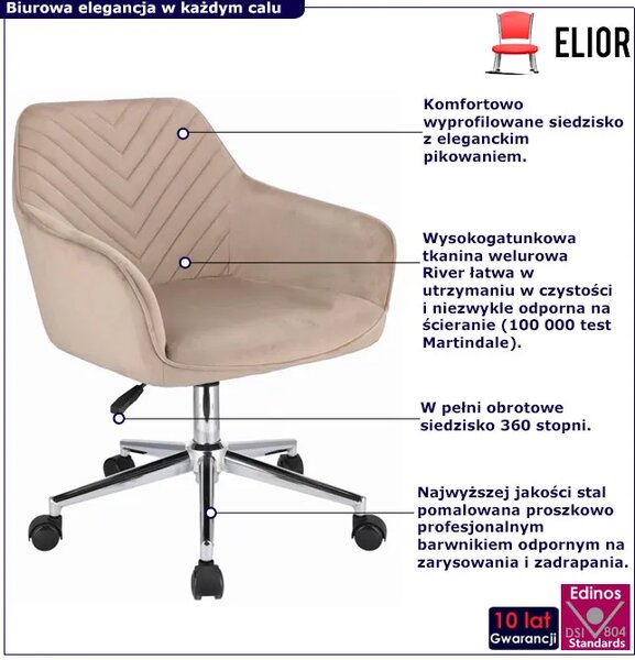 Beżowe Welurowe Krzesło Biurowe Z Podłokietnikami M6-L04