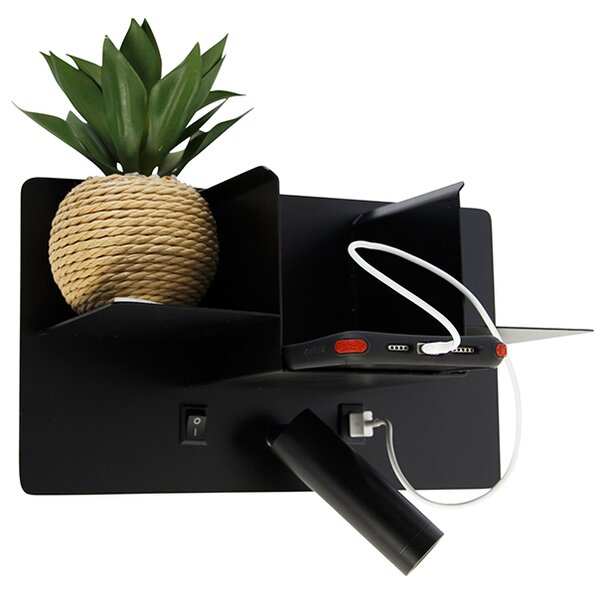 Nowoczesna lampa ścienna czarna w komplecie z LED i USB - Thijs