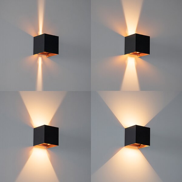 Lampa ścienna zewnętrzna czarna ze złotem w komplecie z LED 2-światła IP54 - Edwin