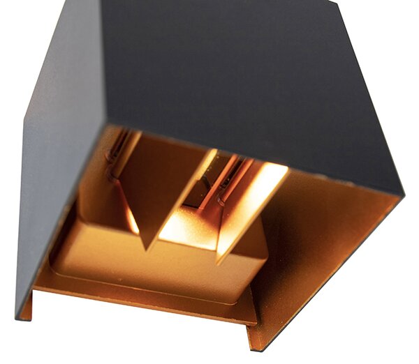 Lampa ścienna zewnętrzna czarna ze złotem w komplecie z LED 2-światła IP54 - Edwin