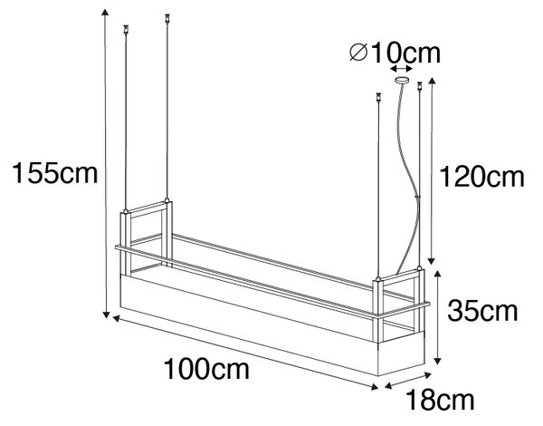 Industrialna lampa wisząca czarna z półką 4-światła GU10 - Cage Rack
