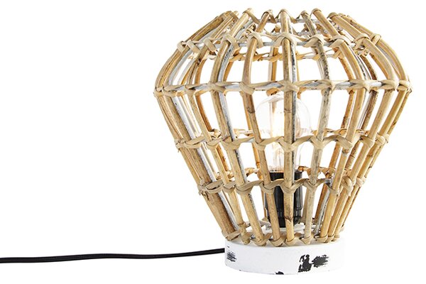 Rustykalna lampa stołowa bambusowa z białym - Canna Diamond