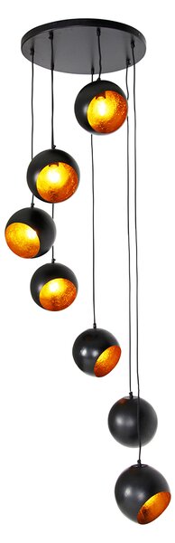 Lampa wisząca czarna ze złotym wnętrzem 7-światłowa - Crooked Cluster