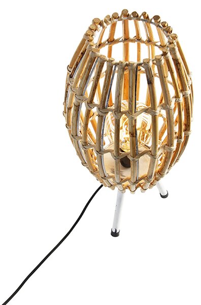 Rustykalna lampa stołowa na trójnogu z bambusa z białym - Canna Capsule
