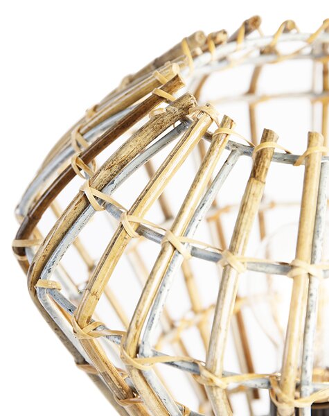 Rustykalna lampa stołowa trójnóg bambusowa z białym - Canna Diamond