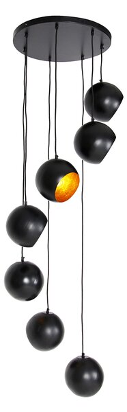Lampa wisząca czarna ze złotym wnętrzem 7-światłowa - Crooked Cluster