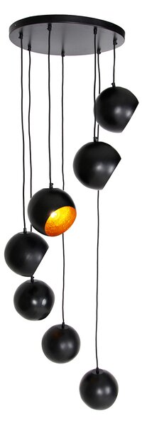 Lampa wisząca czarna ze złotym wnętrzem 7-światłowa - Crooked Cluster