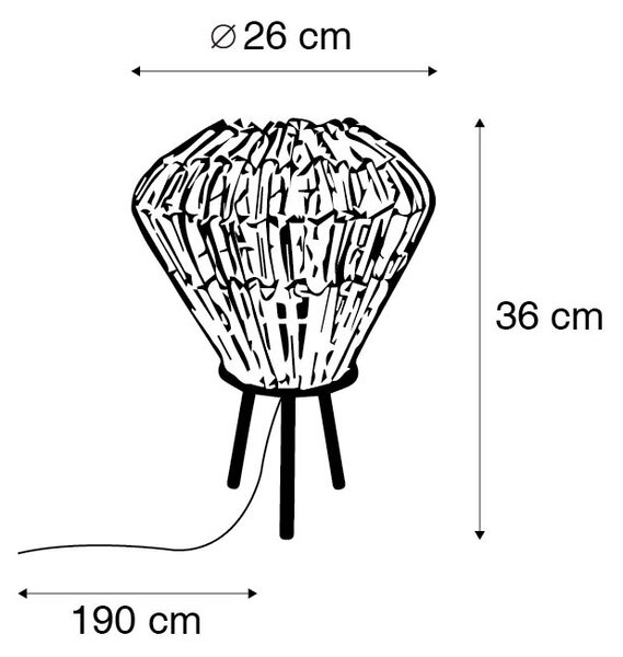 Rustykalna lampa stołowa trójnóg bambusowa z białym - Canna Diamond