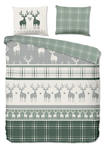 Zielono-kremowa flanelowa pościel dwuosobowa 200x220 cm Bjirk – Good Morning