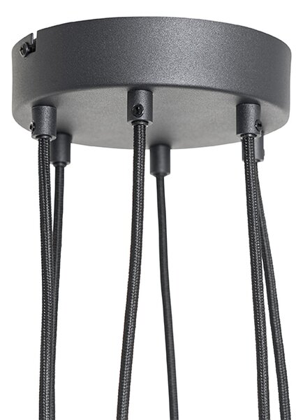 Lampa wisząca czarna z mosiądzem i przydymionym szkłem 6-świateł - Vidro