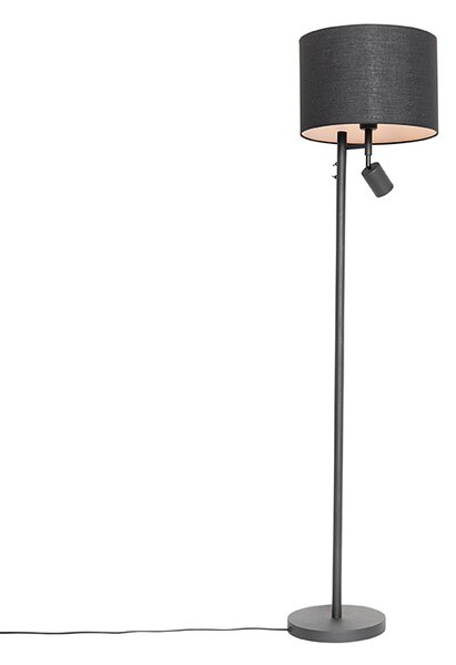 Lampa stojąca czarna z białym wnętrzem i lampką do czytania - Jelena