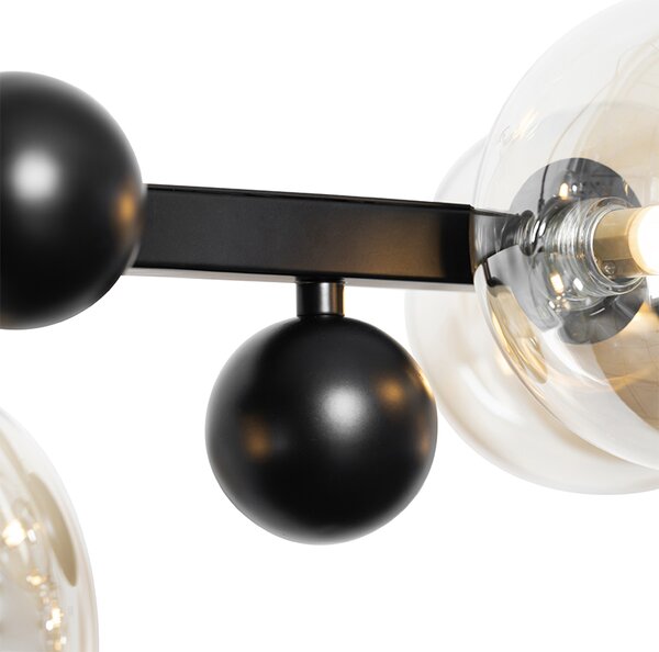 Lampa wisząca w stylu art deco czarna z bursztynowym szkłem 8-świateł - David
