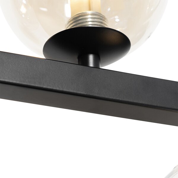 Lampa wisząca w stylu art deco czarna z bursztynowym szkłem 8-świateł - David