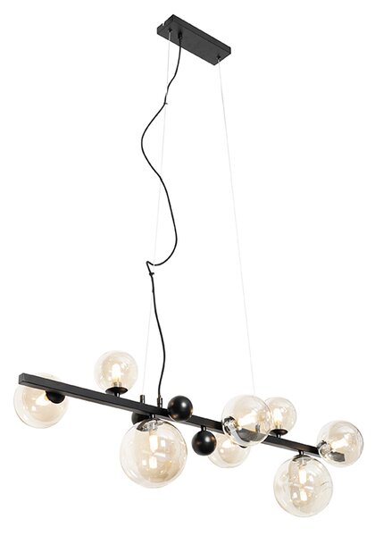 Lampa wisząca w stylu art deco czarna z bursztynowym szkłem 8-świateł - David