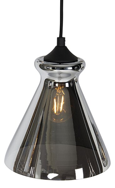 Lampa wisząca w stylu art deco czarna z przydymionym szkłem 6-świateł - Wallace