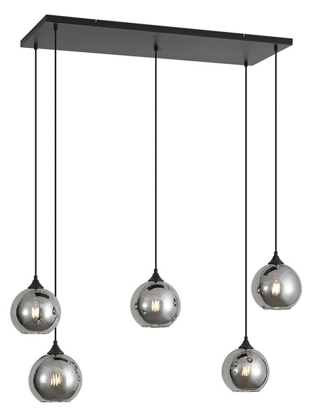Lampa wisząca Art Deco czarna z przydymionym szkłem 5-źródłowa - Wallace