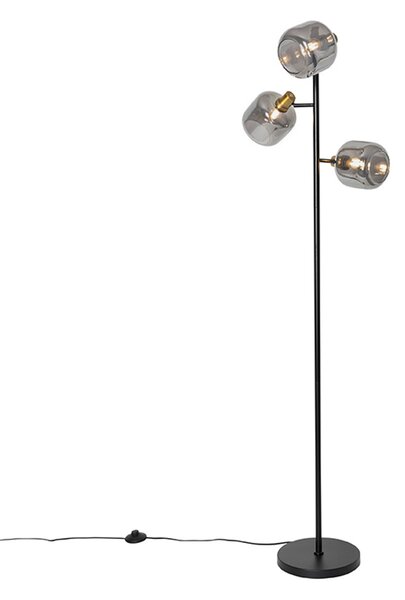 Lampa podłogowa czarna ze złotem i przydymionym szkłem 3-światła - Zuzanna