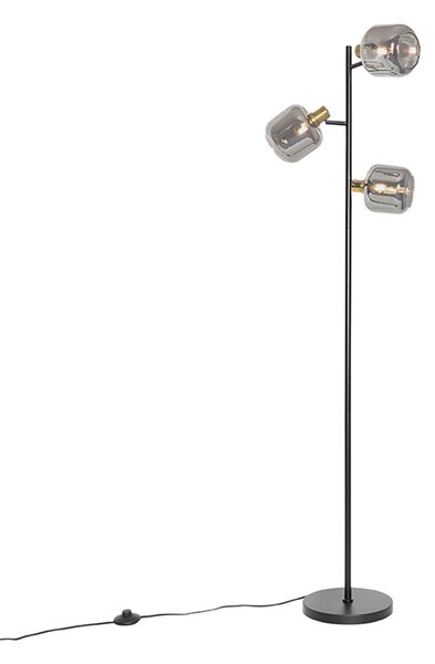 Lampa podłogowa czarna ze złotem i przydymionym szkłem 3-światła - Zuzanna