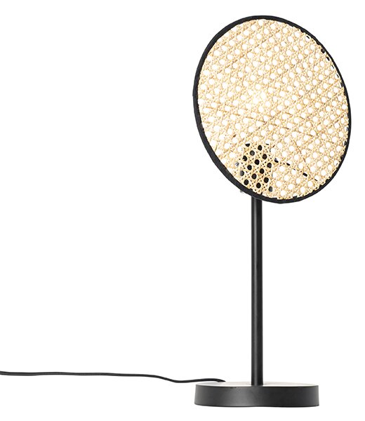 Rustykalna lampa stołowa czarna z rattanem 25 cm - Kata