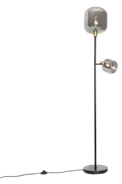 Lampa podłogowa czarna ze złotem i dymionym szkłem 2-światła - Zuzanna