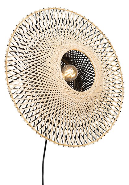 Orientalna lampa ścienna z bambusa 50 cm z wtyczką - Rina