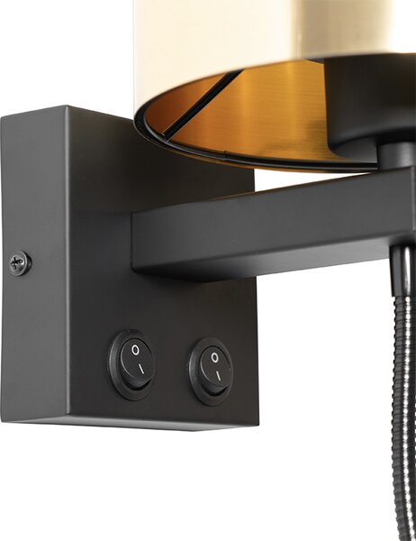 Lampa ścienna czarna z elastycznym ramieniem i złotym kloszem 15 cm - Brescia