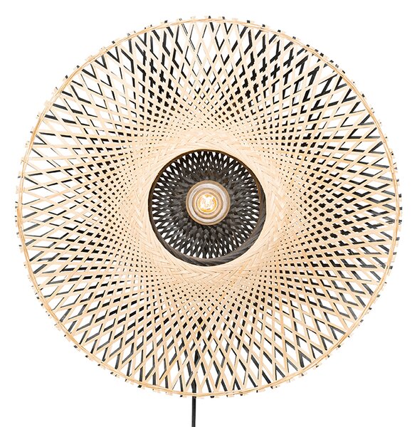 Orientalna lampa ścienna z bambusa 50 cm z wtyczką - Rina