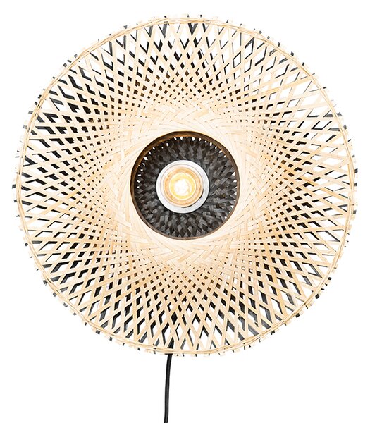 Orientalna lampa ścienna bambusowa 35 cm z wtyczką - Rina