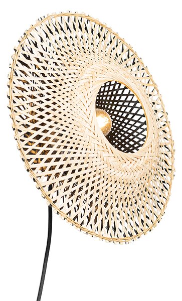 Orientalna lampa ścienna bambusowa 35 cm z wtyczką - Rina