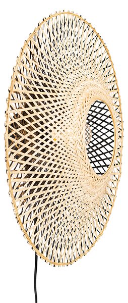 Orientalna lampa ścienna z bambusa 50 cm z wtyczką - Rina