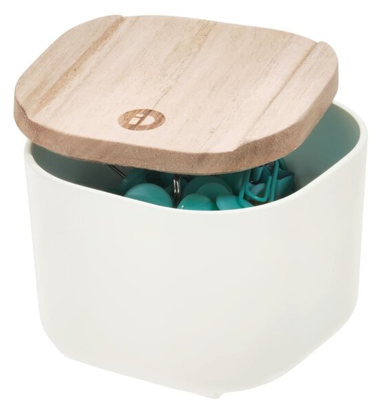 Biały pojemnik z pokrywką z drewna paulownia iDesign Eco, 9x9 cm