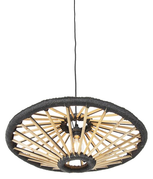 Orientalna lampa wisząca bambusowa z czarnym 60 cm - Evalin
