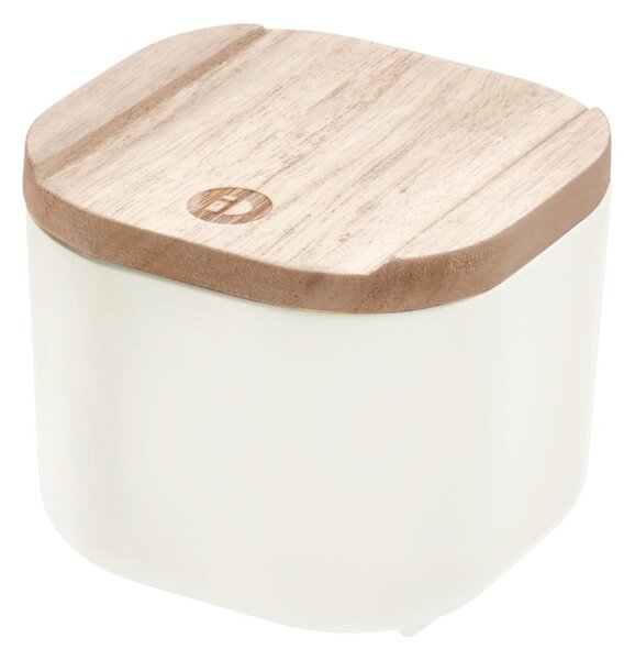 Biały pojemnik z pokrywką z drewna paulownia iDesign Eco, 9x9 cm