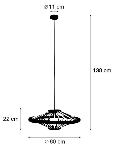 Orientalna lampa wisząca bambusowa z czarnym 60 cm - Evalin