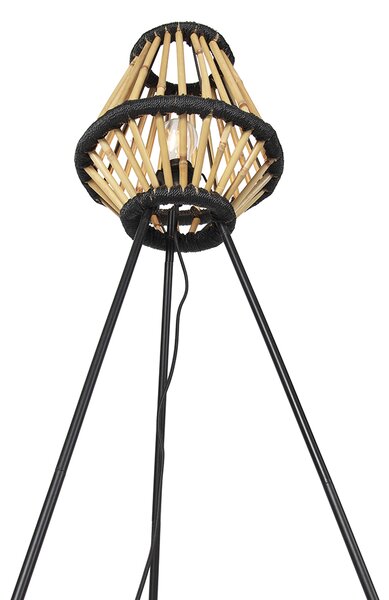 Orientalna lampa podłogowa na trójnogu z bambusa w kolorze czarnym - Evalin