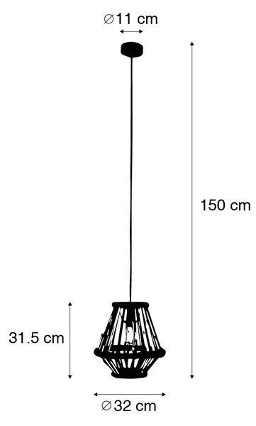Orientalna lampa wisząca bambusowa z czarnym 32 cm - Evalin