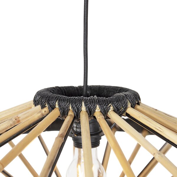 Orientalna lampa wisząca bambusowa z czarnym 60 cm - Evalin