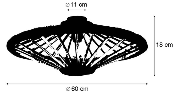 Orientalna lampa sufitowa bambusowa z czarna 60 cm - Evalin