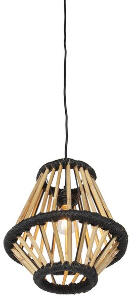 Orientalna lampa wisząca bambusowa z czarnym 32 cm - Evalin