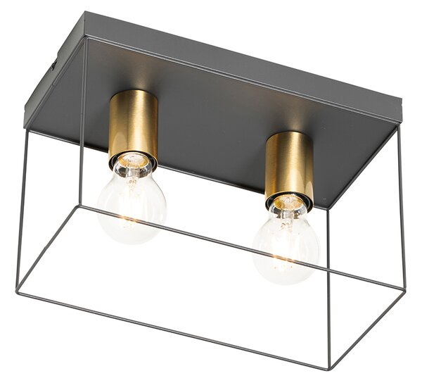 Minimalistyczna lampa sufitowa czarna ze złotem 2-światła - Kodi