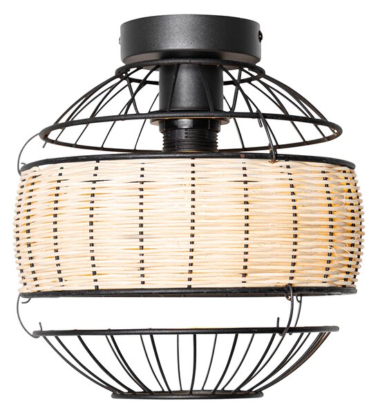Orientalna lampa sufitowa czarna z rattanu 25 cm - Emir